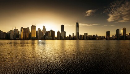 Obraz premium a city skyline black and gold golden hour minimal elegant