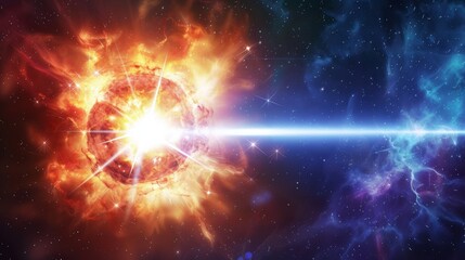 Fototapeta premium Pulsar Star Emitting Bright Radiation in a Vast Outer Space Nebula Scene