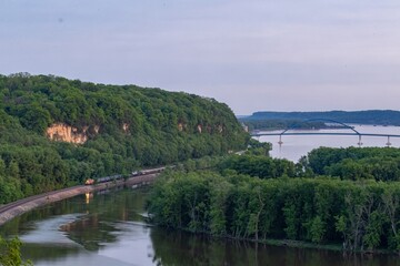 Train on Mississippi river