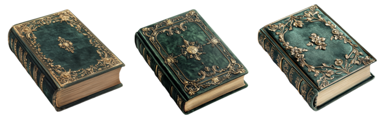 antique leather bound books ornate design collection transparent background