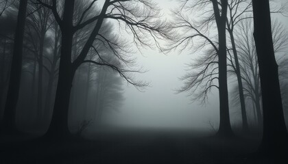 Obraz premium Misty forest silhouette in grey with layered light and shadow effects