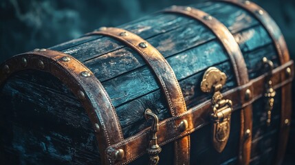 A beautifully crafted Antique Treasure Chest with exquisite Leather Straps and Rusty Locks