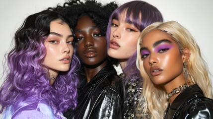 Fototapeta premium Four women with different hair colors and styles are posing for a photo
