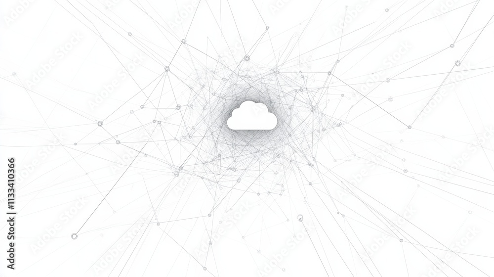 Poster Central cloud symbol illustrates the concept of cloud services with ample space for additional information in a clean aesthetic. Generative AI