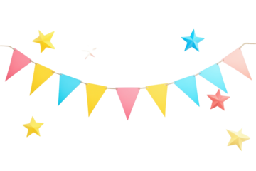 Fun 3D Party Banner Featuring Playful Patterns and Bright Colors, Ideal for Birthdays and Celebrations with Isolated on Transparent Background