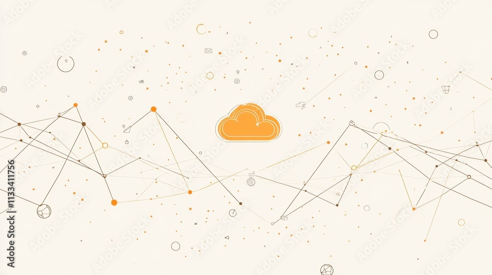 Poster a central cloud icon illustrates digital services surrounded by abstract lines and shapes, providing