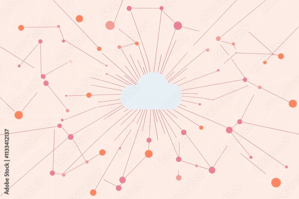 Leinwandbilder a simple cloud icon is centrally placed, surrounded by vibrant connections in various colors, symbol