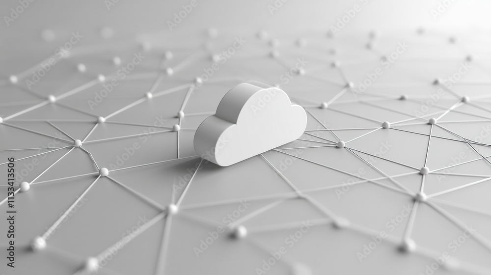 Poster Simple cloud icon centered on a network design, representing cloud services and the integration of technology in various applications. Generative AI