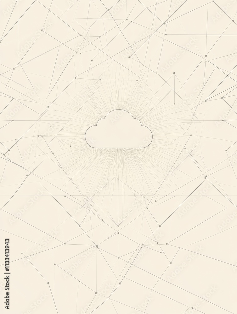 Poster Simple cloud icon in the center conveys cloud services concept, surrounded by an abstract design for potential text integration. Generative AI