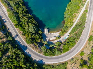 Winding road by the lake