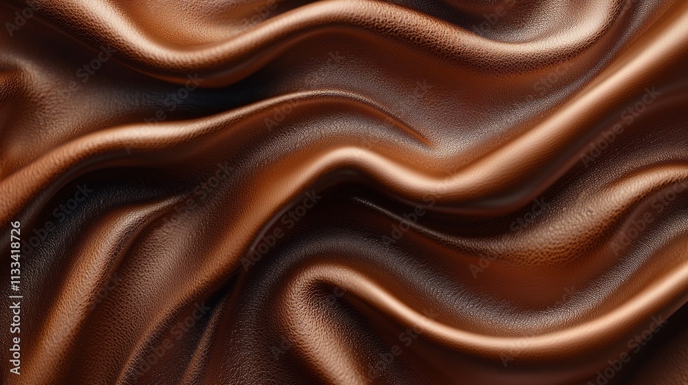 Poster curves and folds of luxurious brown leather flow beautifully, showcasing intricate textures and subt
