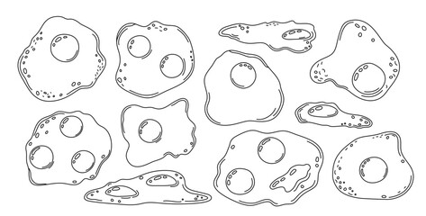 Fried eggs set food element simple outline vector hand drawn illustration, traditional breakfast dish source of protein and vital force, healthy organic diet meal, perfect for menu, poster, etiquette