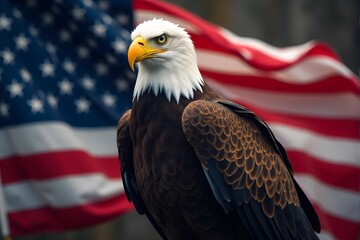 Eagle with American Flag in the Background