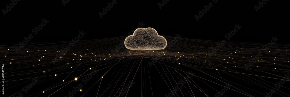 Leinwandbilder central cloud icon symbolizes cloud services, surrounded by digital lines and dots, representing con