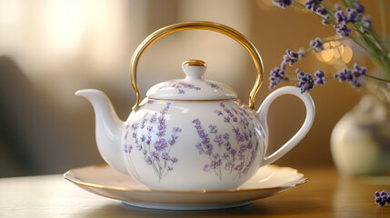 Elegant Lavender Teapot   Saucer  Porcelain Tea Set  Floral Design  Home Decor