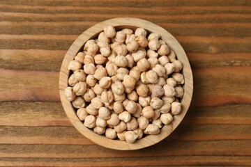 Raw chickpeas on wooden background. Healthy and natural vegetarian food