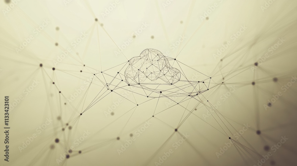 Fototapete Minimalistic cloud icon centrally placed among abstract network lines offers a creative space for text about cloud solutions and services. Generative AI