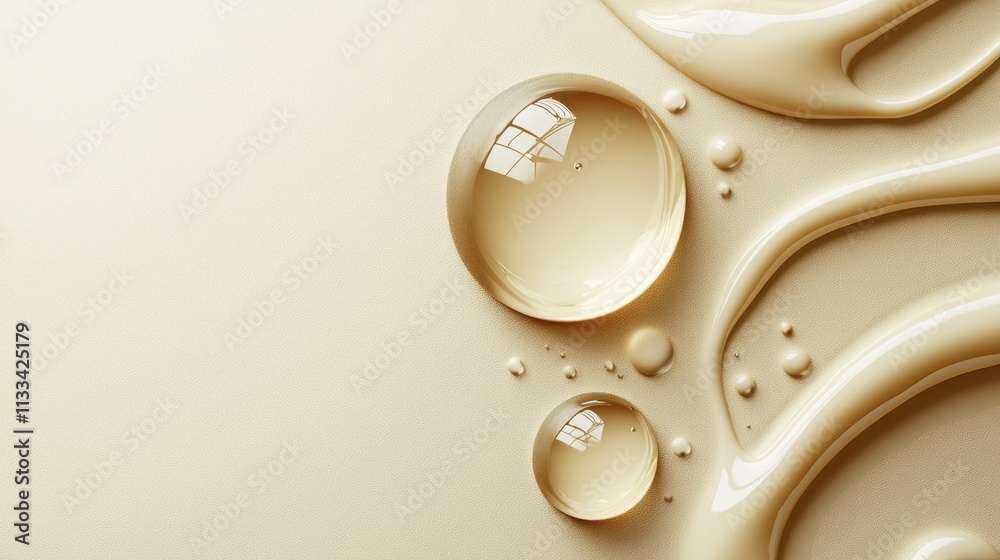 Poster soft, round droplets glisten on a velvety golden surface, capturing reflections and light. this capt