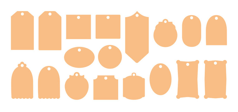 Gift tags or labels set, blank printable stickers template collection hand drawn illustration in flat style, seasonal decorative elements, price tags mock up to showcase art ideas