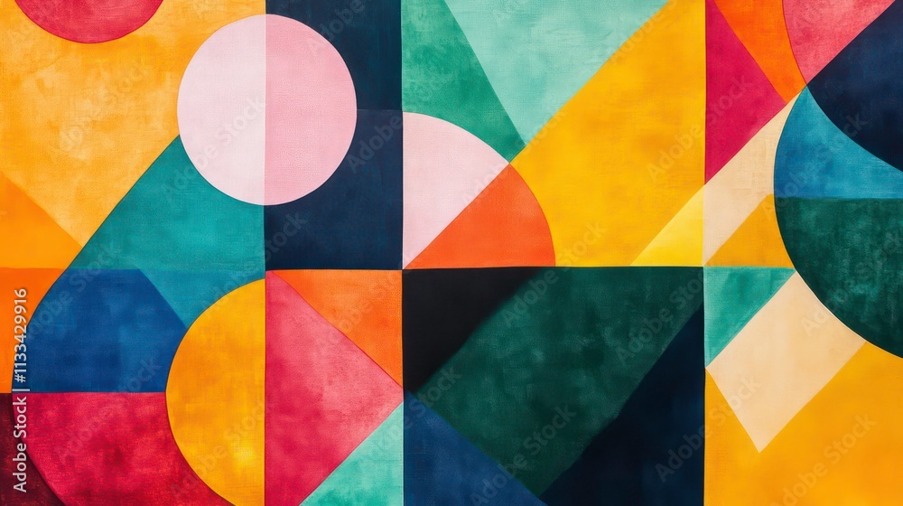 Poster a powerful quote surrounded by abstract geometric shapes in vibrant colors.