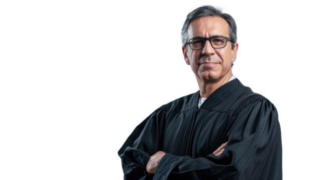 Mexican middle age male judge on white background