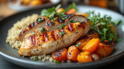 Healthy Low-Calorie Meal with Roasted Vegetables, Quinoa, and Grilled Chicken