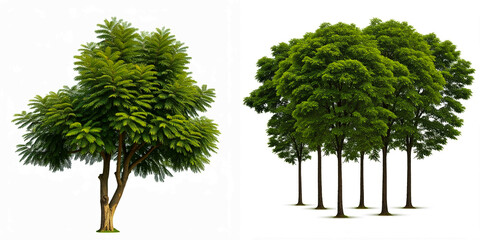 Obraz premium Isolate forest or trees in the middle, nothing else, studio photo, white background, high detail, no shadow, Tree isolated on white background. Tropical tree isolated for design, advertising