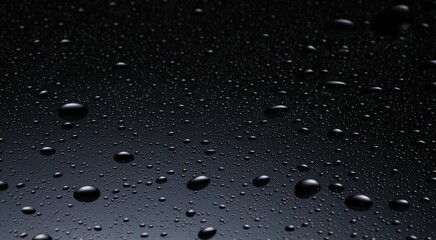 Water drops on dark glass surface, closeup