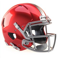 Fototapeta premium Detailed 3D Rendering of a Red and Silver Football Helmet Sports Icon on White Background