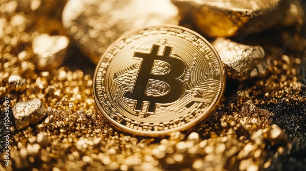 Aufkleber a cryptocurrency coin features a distinct emblem against a backdrop of sparkling golden gemstones an