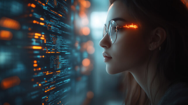 Programmer Working with Futuristic Code and Cyberpunk Lighting