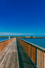 The Mallorquín swamp seen from the pier and blue sky. Barranquilla, Atlantico, Colombia.