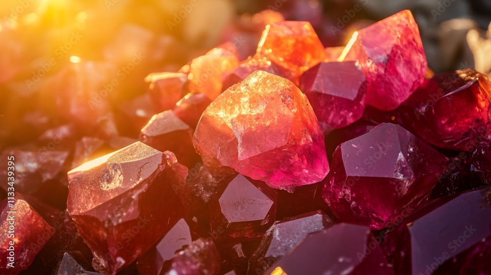 Aufkleber shimmering gemstones with dynamic red and purple colors are clustered together, reflecting sunlight.