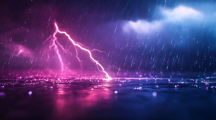 A vibrant lightning storm illuminating the sky over a tranquil body of water.