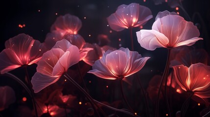 Glowing Pink Flowers in a Mystical Nighttime