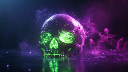 Obraz premium A glowing skull with vibrant colors, representing themes of mortality and mysticism.