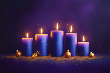 Elegant purple candles glowing softly against a dreamy background.