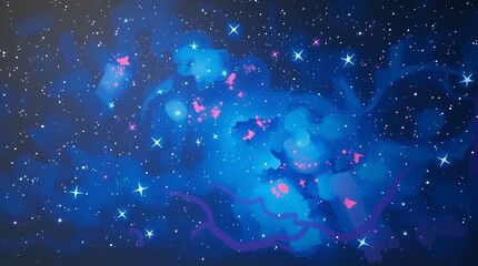 Naklejka premium dreamy night sky with sparkling stars and whimsical blue clouds