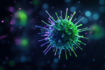 Fototapeta premium Colorful microscopic representation of a virus on a blurred background.