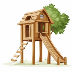 Colorful Wood Playhouse Vector Illustration for Park Recreation Activities