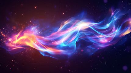 Obraz premium Vibrant abstract flows of color in a cosmic space filled with glowing stars.