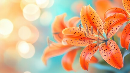 Bright orange Tiger Lilies with spotted petals, softly blurred background, creating a vibrant nature wallpaper.