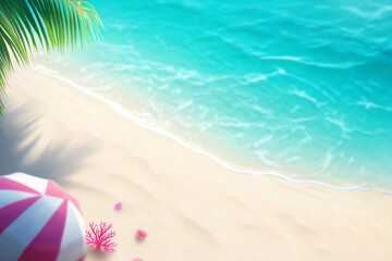 Obraz premium Serene beach view with gentle waves and tropical elements for relaxation and escape.