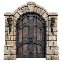 Fototapeta premium An impressive stone gate with detailed workmanship standing alone against a transparent background, Beautiful stone gate on aisolated on transparent background