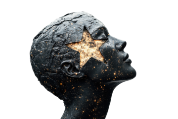 Conceptual Image of a Star Inside a Human Head with Isolated Background with isolated on transparent background