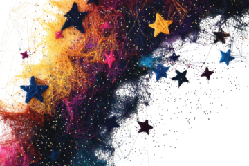 Starry Night Scene Crafted from Colorful Threads with Isolated Background with isolated on transparent background