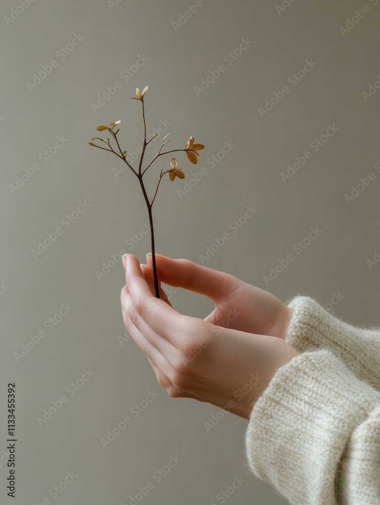 Aufkleber a pair of hands hold a small seedling with tender care under gentle lighting, symbolizing growth and