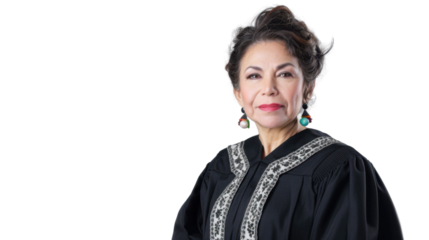 Mexican middle age female judge on white background