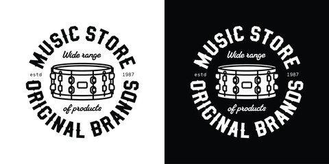 Obraz premium Emblem for a music store. Original vector illustration in vintage style. T-shirt design.