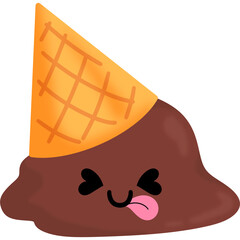 Dropped Chocolate Ice Cream Silly Face Cartoon